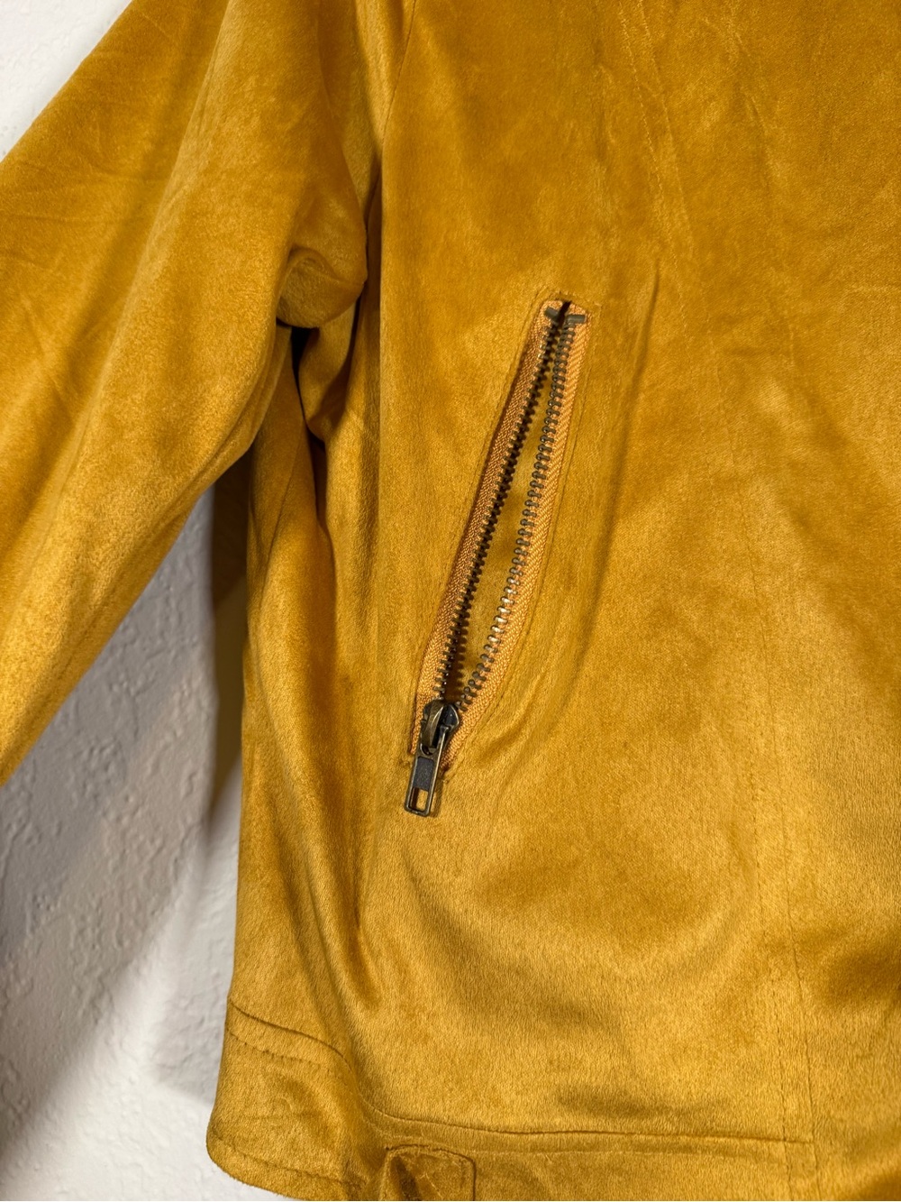 Women’s Mustard Yellow Moto Jacket Suede Large - Picture 2 of 10